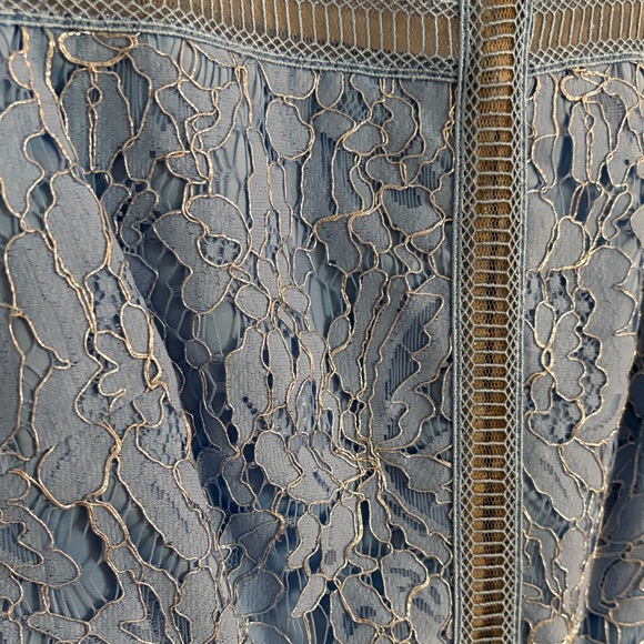 Adrianna Papell Light Blue Lace Sheath Dress | Sheer Mesh Neckline | Size 10 - Picture 5 of 6